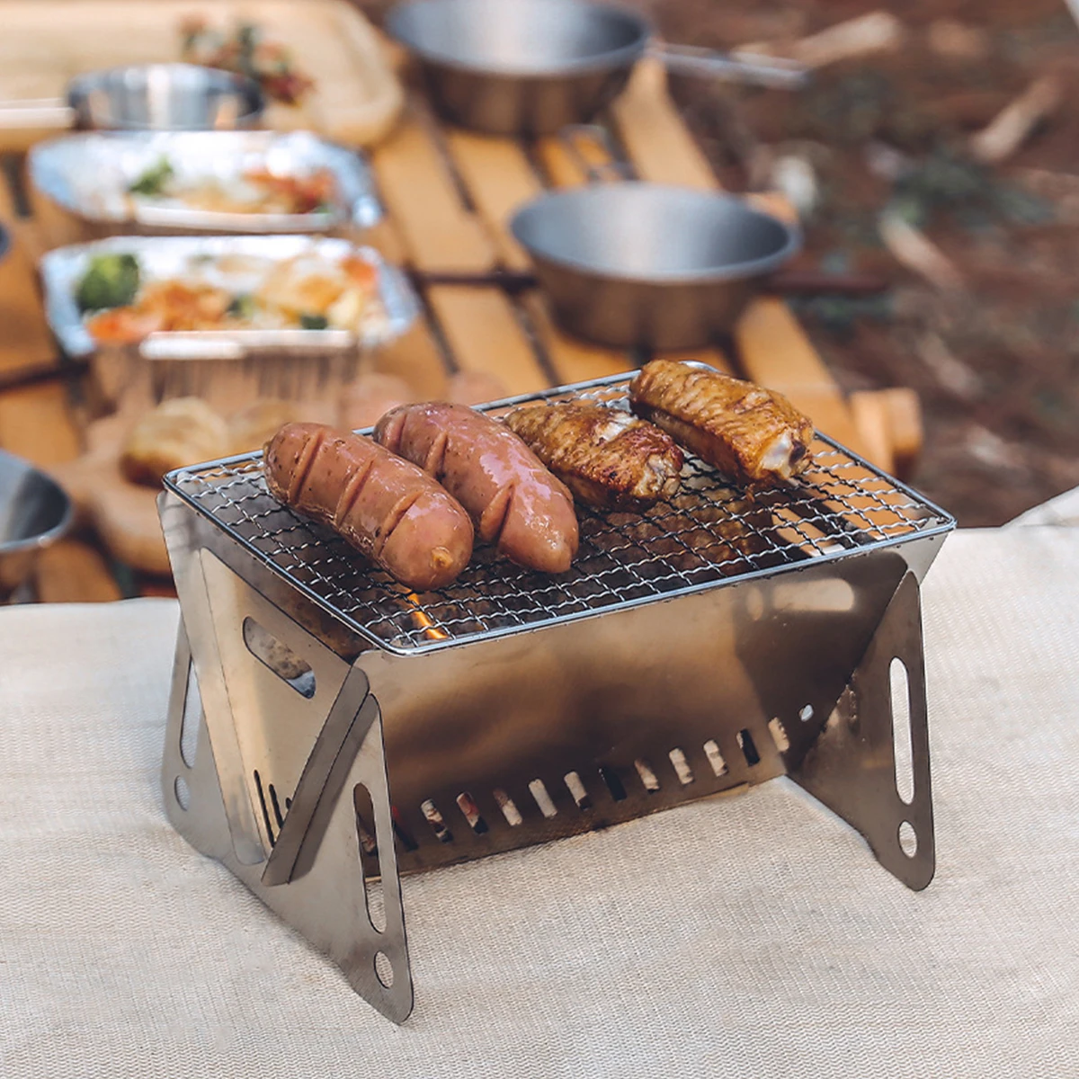 Portable Camping BBQ Grill for Outdoor Cooking BBQ Wood Burning Stove BBQ Grill Foldable Wood Stove Camping Picnic Stove Burner