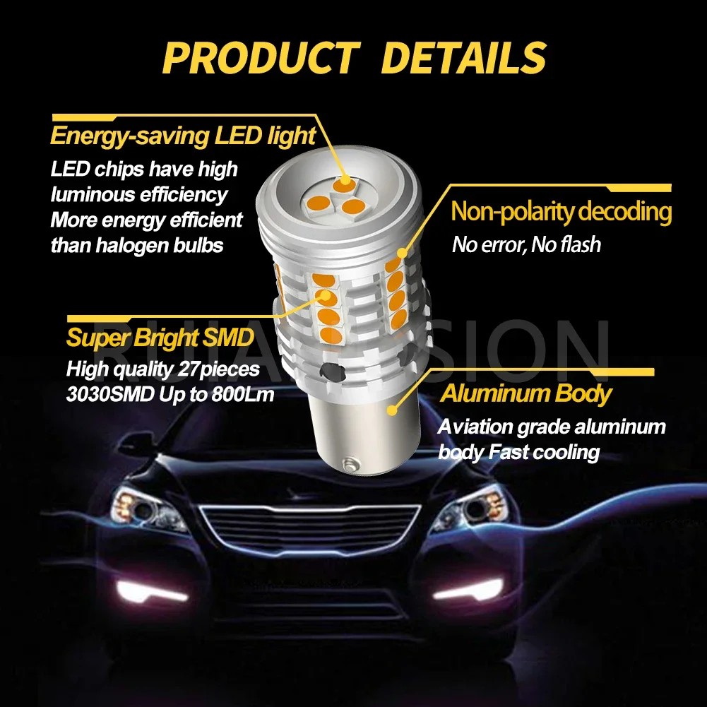 RUIANDSION 1156 LED BAU15S Turn Signal Light Canbus Auto Lamp Marine Boat Light Super Bright Canbus Bulb 12V Non-polarity