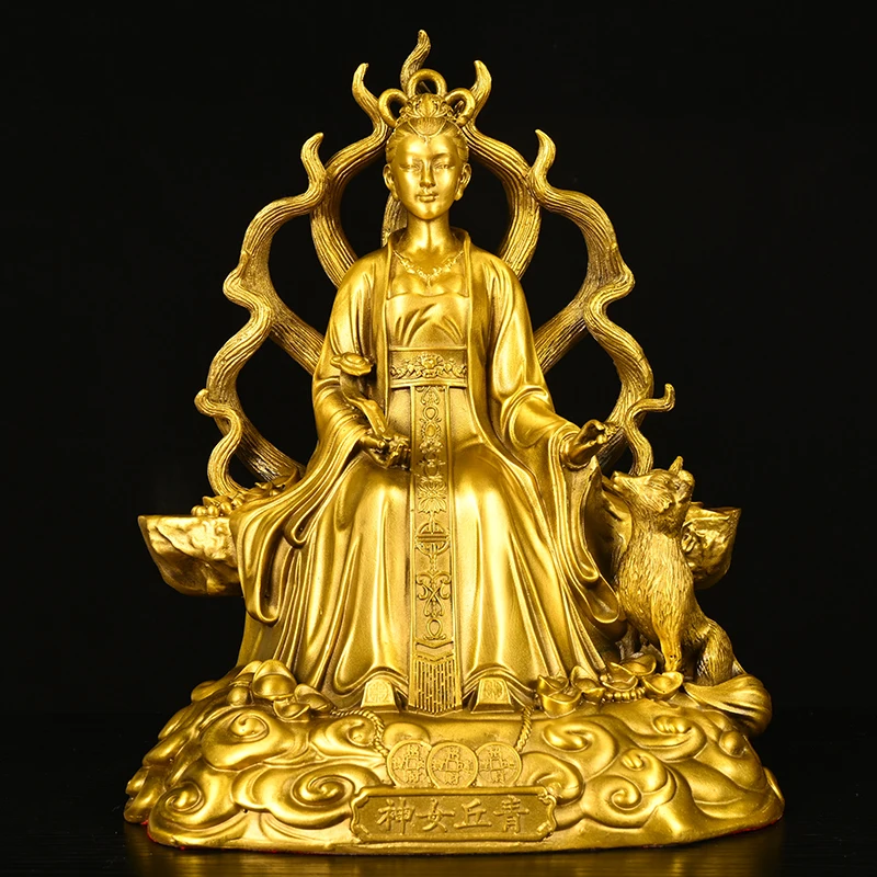 

17"Tibetan Temple Collection Old Brass Nine Tailed Fox Fairy Gods immortals Fox Immortal Sitting Statue Worship Hall Town house