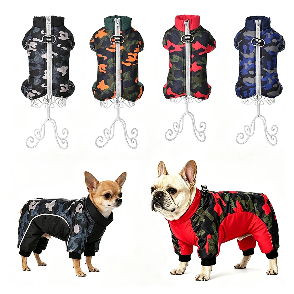 Vêtements chauds pour animaux de compagnie, pour chiens de petite et moyenne taille, automne-hiver, épais, imperméables, veste à imprimé camouflage pour chiots, vêtements pour bouledogues français