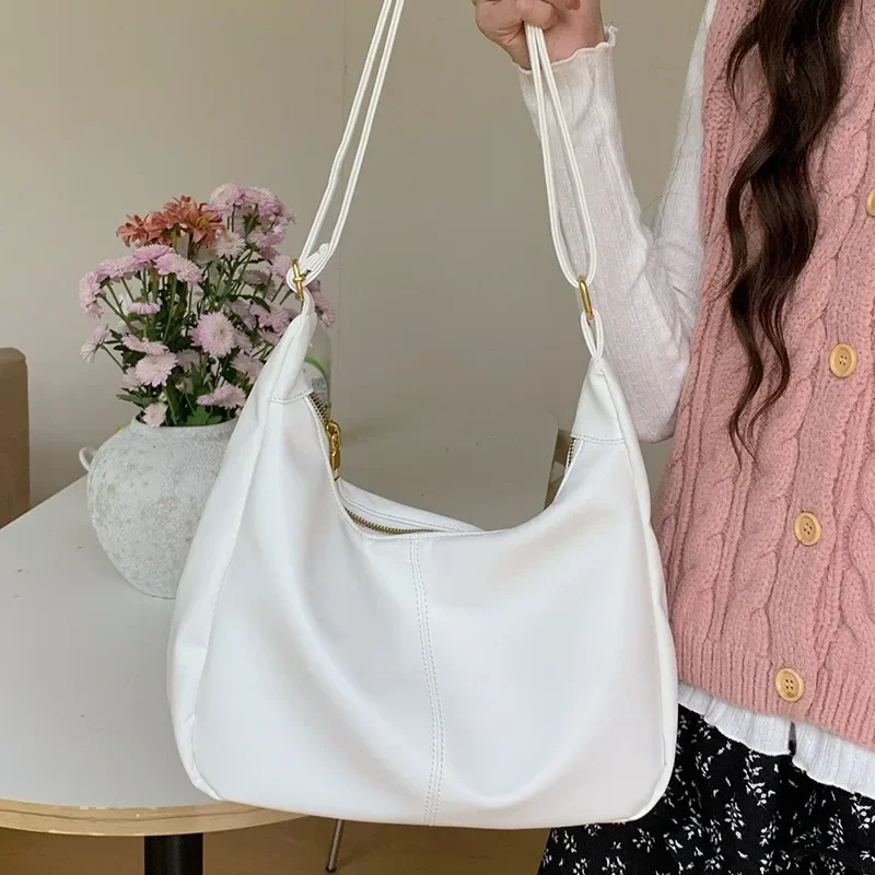 Xiuya Borsa a tracolla rosa pura da donna elegante casual di grande capacità borsa tote alla moda dolce borsa femminile in stile coreano in pelle pu