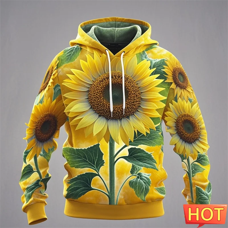 Autumn 3D Yellow Sunflower Printing New In Hoodies & Sweatshirts Kid Funny Streetwear Hooded Hoody Women Fashion Pullovers Tops