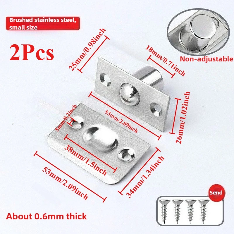 2Pcs Closet Door Ball Catch Furniture Hardware with Screw Cabinet Gate Spring Roller Ball Door Latch Set Adjustable Door Stopper