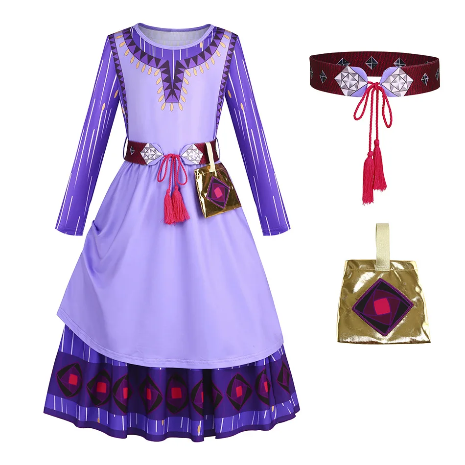 2024 costumi Disney per ragazze Purim Asha Cosplay Princess Wish Asha Dress for Girls Christmas Kids Masquerade Stage Performance