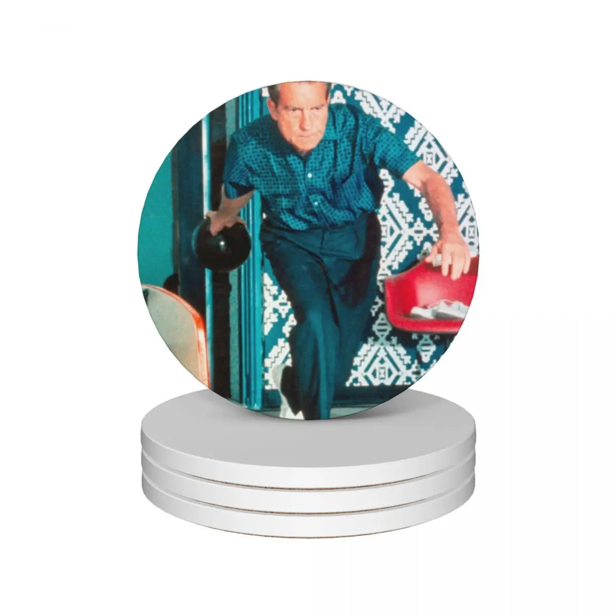 

President Richard Nixon Bowling At The White House - Color Version Ceramic Coasters (Set of 4) cup pads for table Coasters