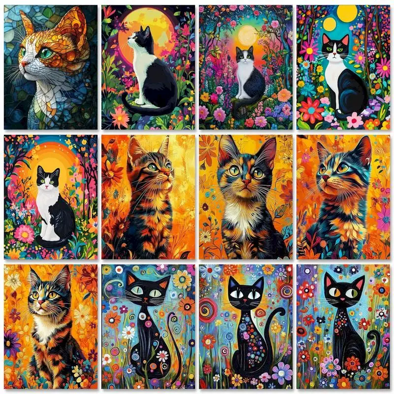 

Картина маслом по номерам, животные, кошка, настенное искусство, сделай сам, картина по номерам, акриловая картина на холсте для украшения 50x65 см
