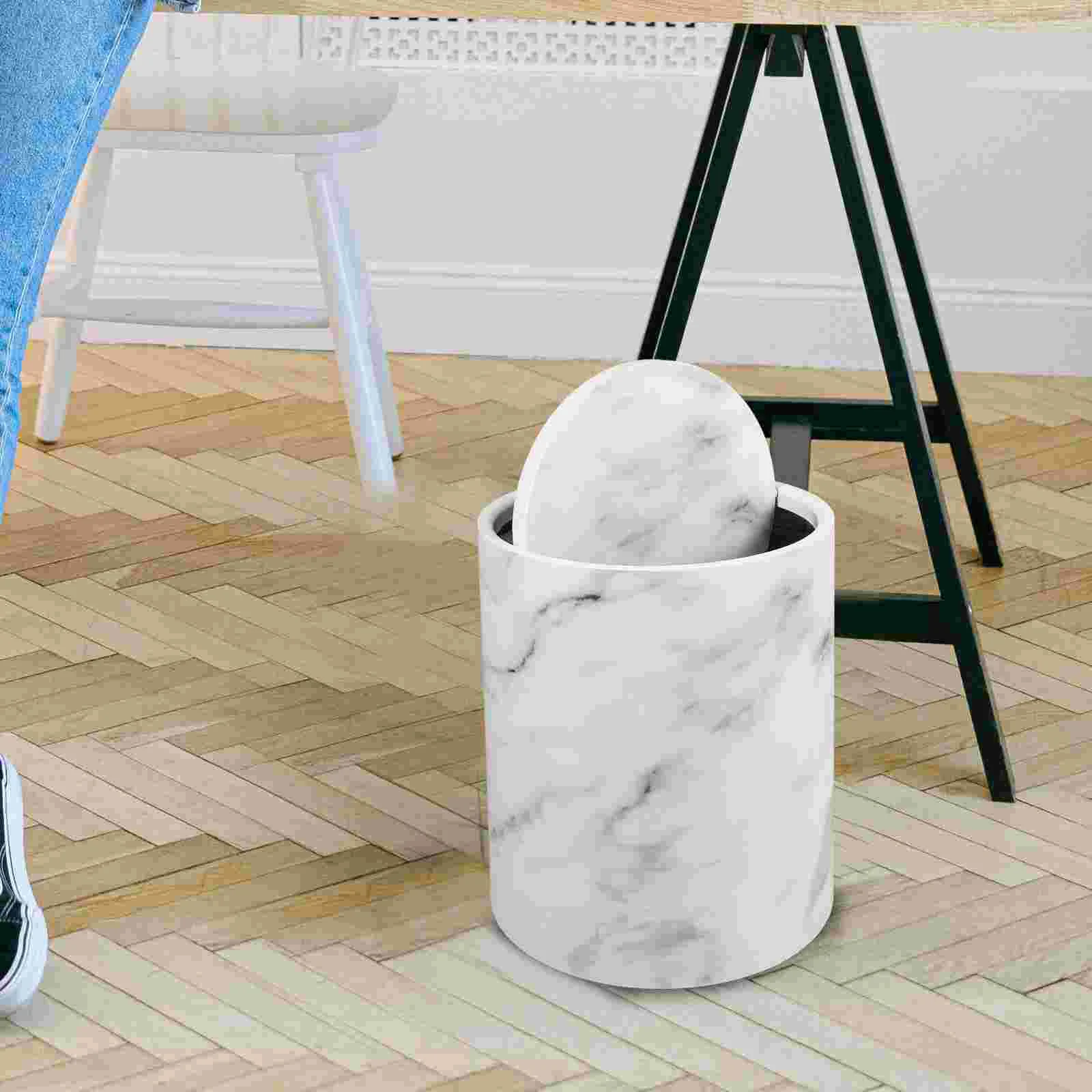 

Marble Pattern Double Layer Swing Lid Trash Can Plastic Waste Bin for Kitchen Bathroom Home Office Easy Clean Smooth Interior