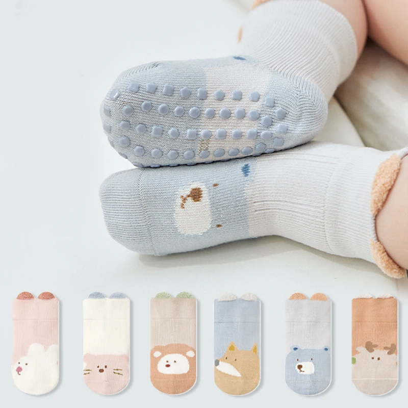 3 Pairs Newborn Floor Socks Anti Slip Casual Toddler Socks Indoor Walking Cute Cartoon Baby Floor Socks For Boys And Girls