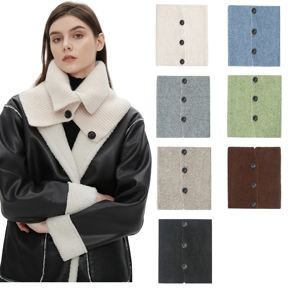 

Women's Winter Warm Scarf Wool Blend Knitted Button Design Solid Color Korean Style Fashion Accessory