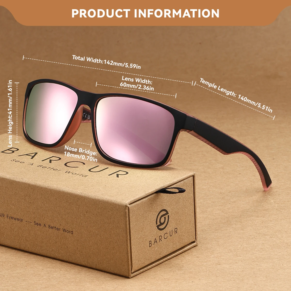BARCUR Minimalist And Comfortable Sports Style Sunglasses Box Tac Lens Uv Protection Brand Packaging