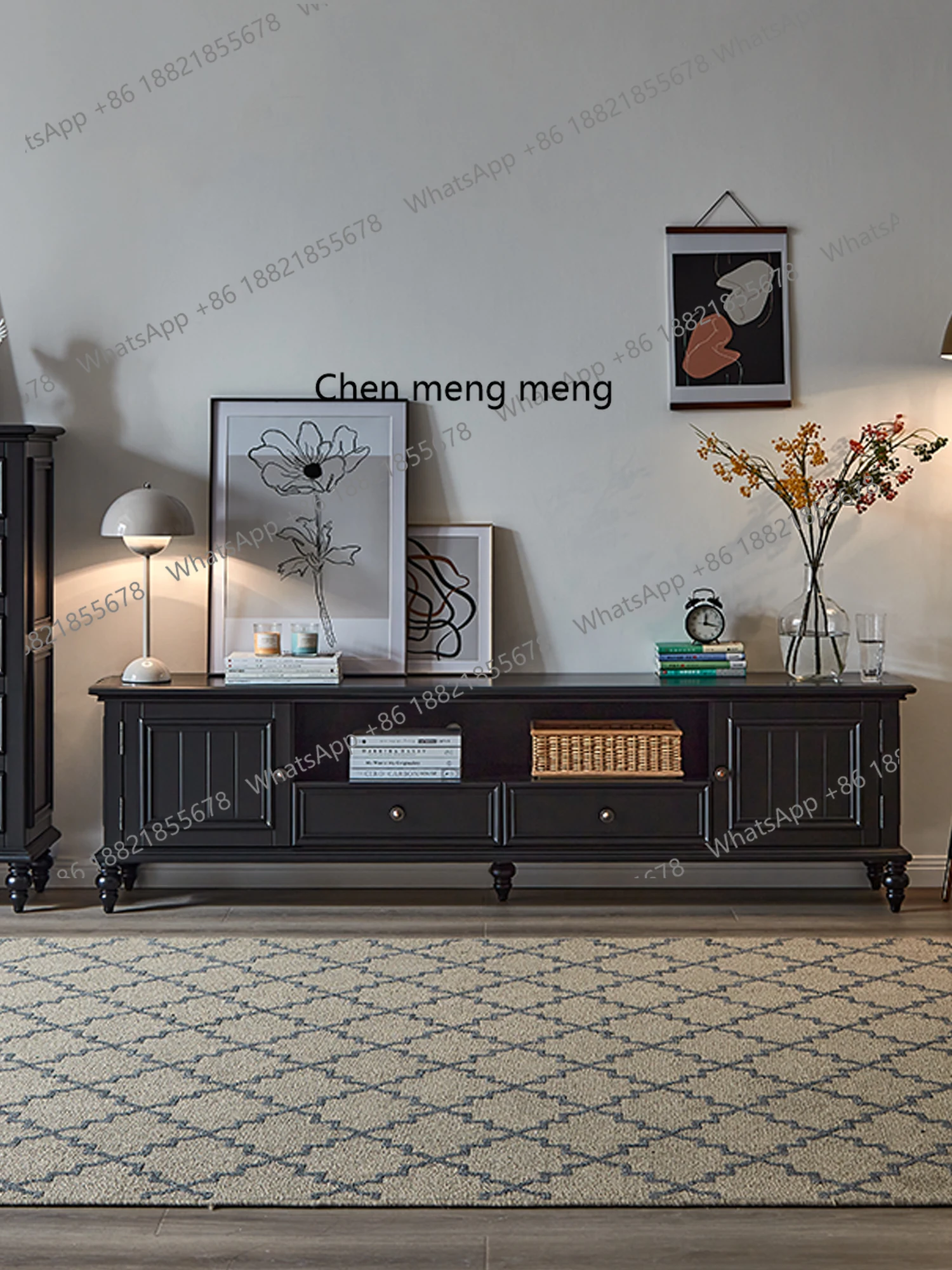 Amerykańska szafka RTV z litego drewna, zestaw ze stolikiem kawowym, lekki luksus, prosty, nowoczesny, szafka podłogowa do salonu.