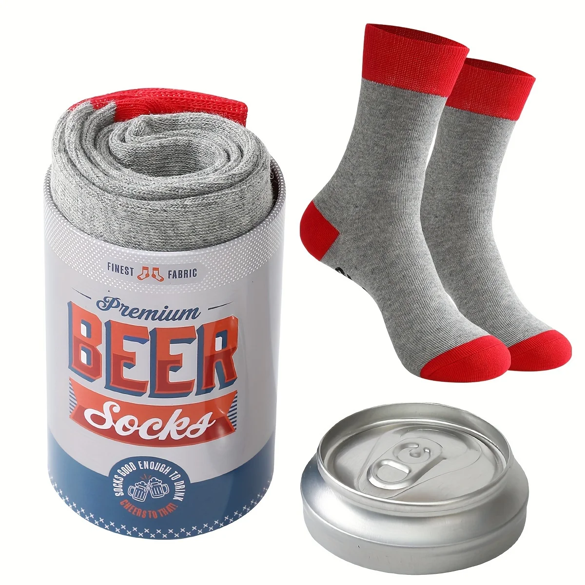 1 pair of stylish, unique and interesting beer can pattern gift socks for men and women, suitable for all seasons