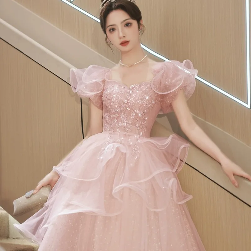 

European and American 2025 New Dress Banquet Female Temperament Adult Ceremony Pink Annual Meeting Host Banquet Dress