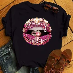 Sexy Colorful Diamonds Lip Print Women T Shirt Short Sleeve O Neck Loose Women Tshirt Ladies Tee Shirt Tops Camisetas Mujer