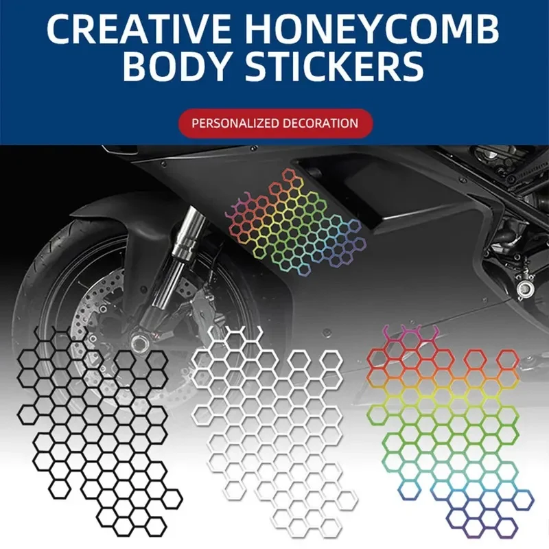 1pcs Honeycomb Design Motorcycle Electric Car Body Stickers Hexagon Creative Cool Modified Decoration Decals Helmet Stickers