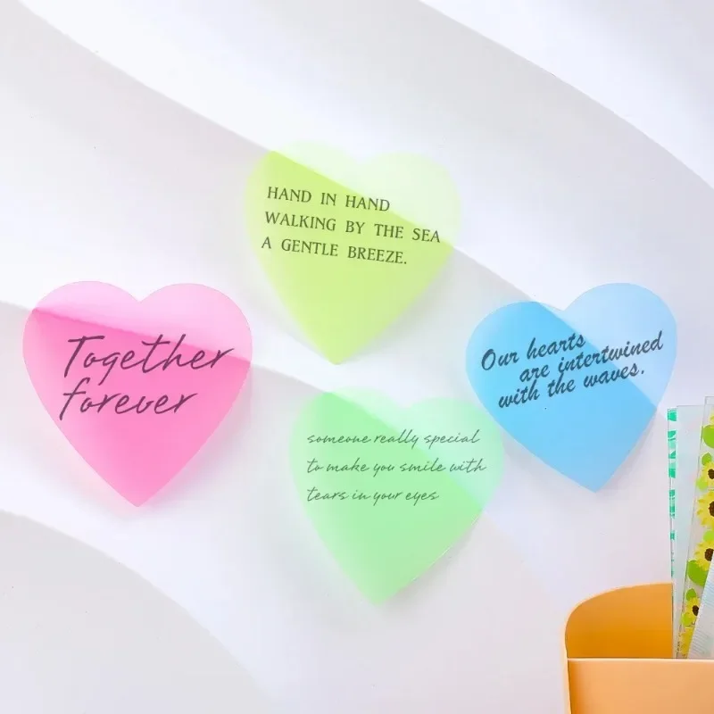 Transparent Heart Shaped Sticky Posted It Note Pads Self-Adhesive Memo Pad Planner Sticker Notepad for Students School Supplies