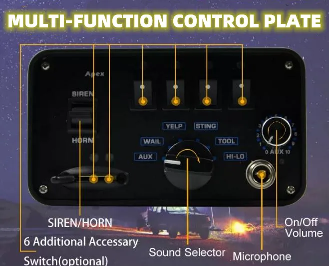 200ワット警察サイレンマイク7警告音緊急vechicle警報アンプと多機能コントロールパネル