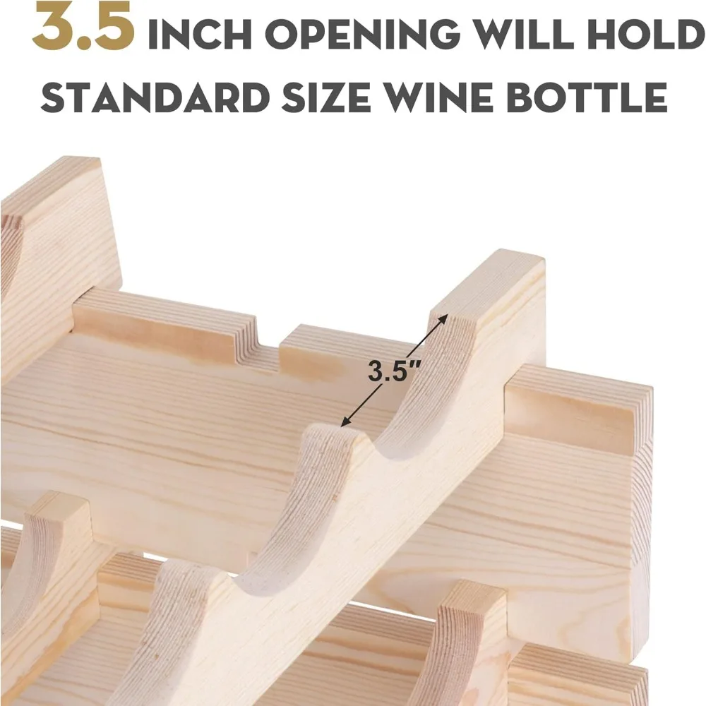 96 Bottles Stackable Modular Wine Rack, 8-Tier Wooden Wine Storage Rack Freestanding Wine Holder Display Shelves, Wobble