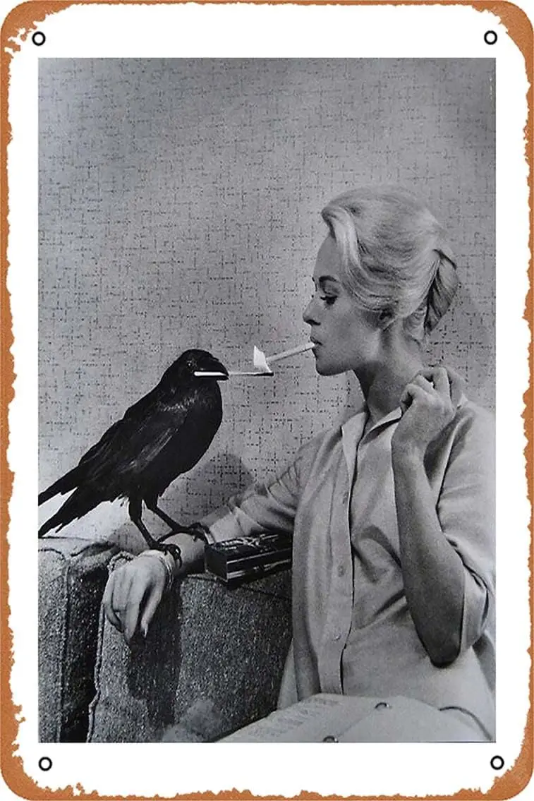 Tippi Hedren having her cigarette lit by a crow on the set of The Birds Art Board Print Metal Sign Retro Home Decorative Vintage