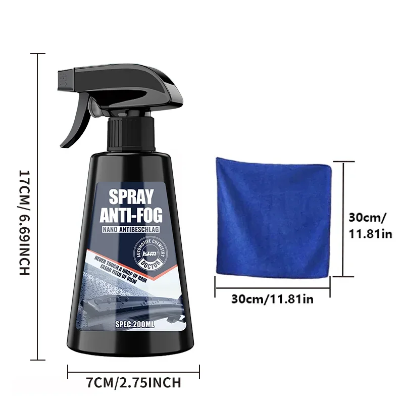 200ml Car Anti-fog Spray Glass Antifog Coating Agent Defogger Auto Windows Screens Mirror Windshield Defogging Cleaner