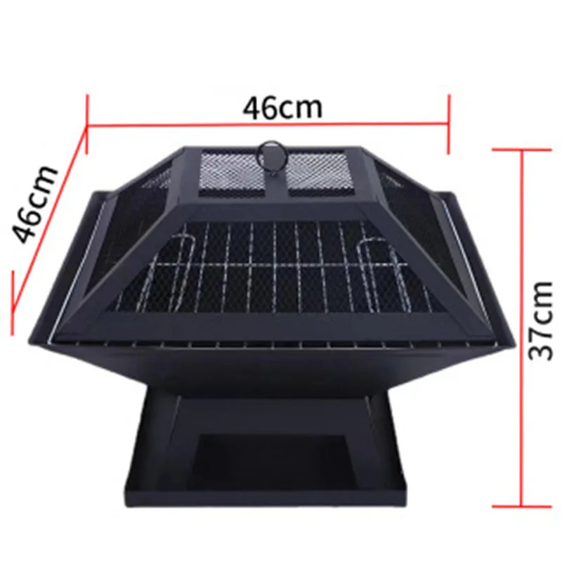 Modern Portable Outdoor Garden Fire Pit Square Steel Iron Barbecue Grill  for Tea Brewing Parties Includes Poker