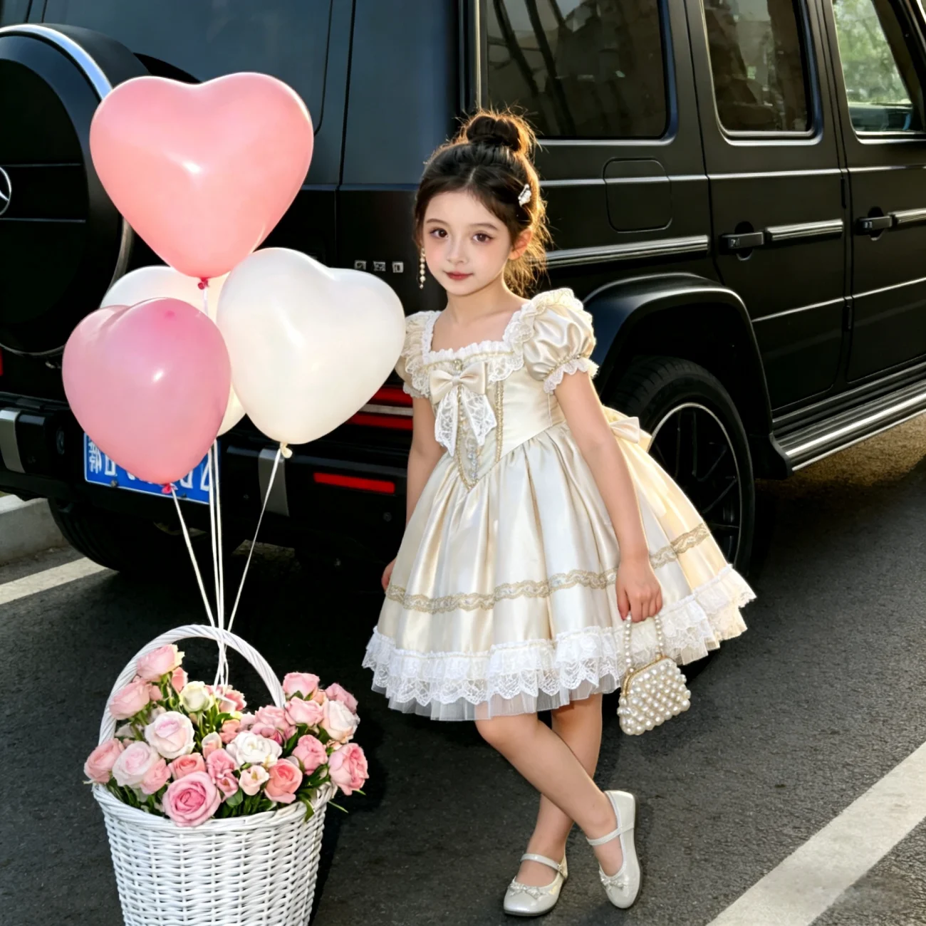 Kinder Sommer Premium Party Boutique Süßes Kleid Mädchen Lolita Französische Spitze Flauschiges Geburtstags-Prinzessinnenkleid – Detail 2