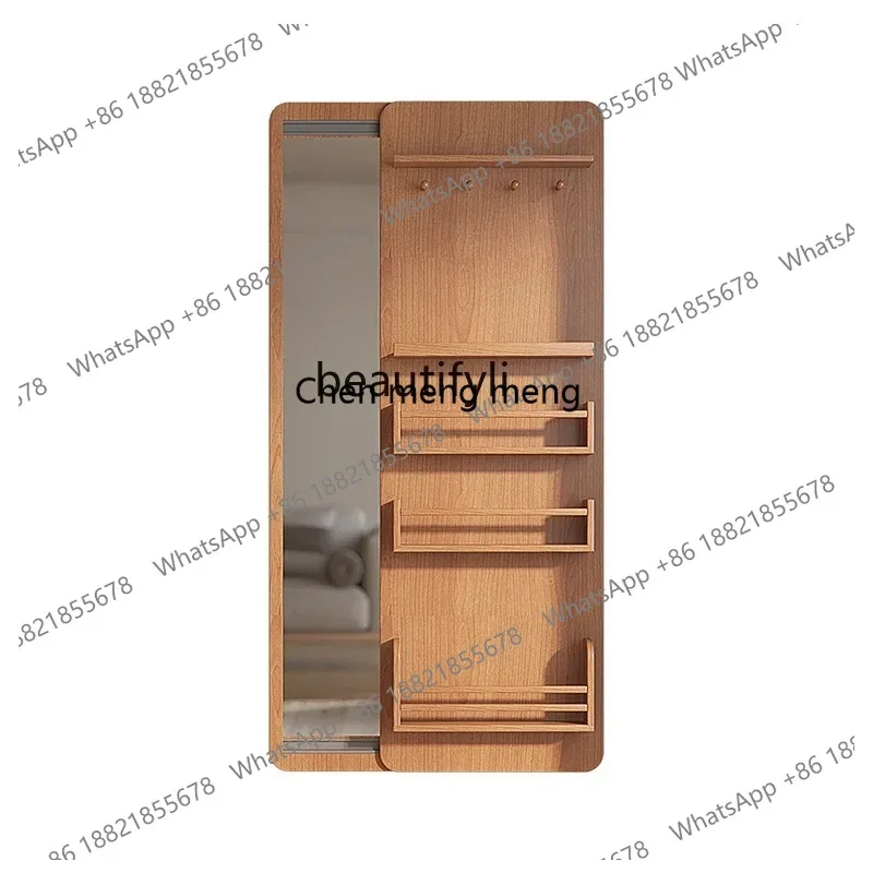 new yj Full-Length Mirror Living Room Multi-Functional Storage Decoration Nordic Solid Wood Blocking Push-Pull Dressing Mirror s