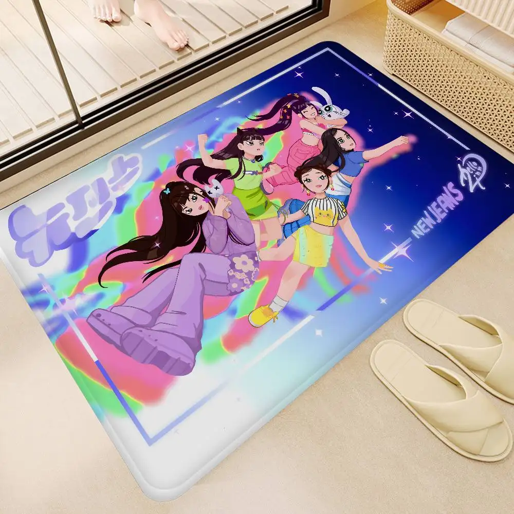 N-NewJeans Singing Group Anime Kitchen Mat Cheaper Anti-slip Modern Living Room Balcony Printed Modern Home Decor