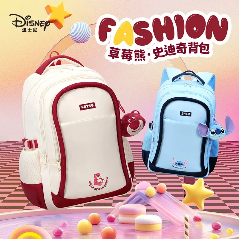 Disney Stitch cute simple student schoolbag strawberry bear cartoon doll fresh contrasting color large capacity backpack