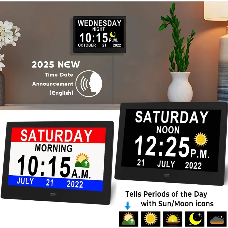 11.5 Inch Extra Large Digital Talking Clock with 19 Alarms, Auto DST, Talking Time, 20 Custom Reminders,  with Remote