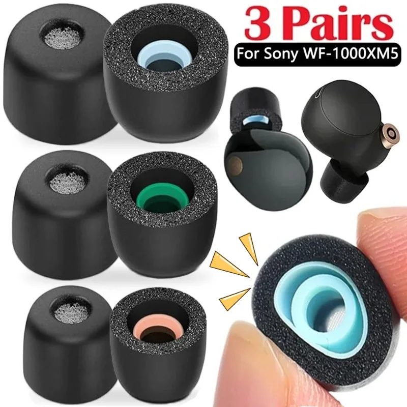 소니 WF-1000XM5 소프트 메모리 폼 이어버드 교체 가능한 미끄럼 방지 헤드폰 귀마개 S/M/L용 3-1쌍 무선 이어폰 이어팁