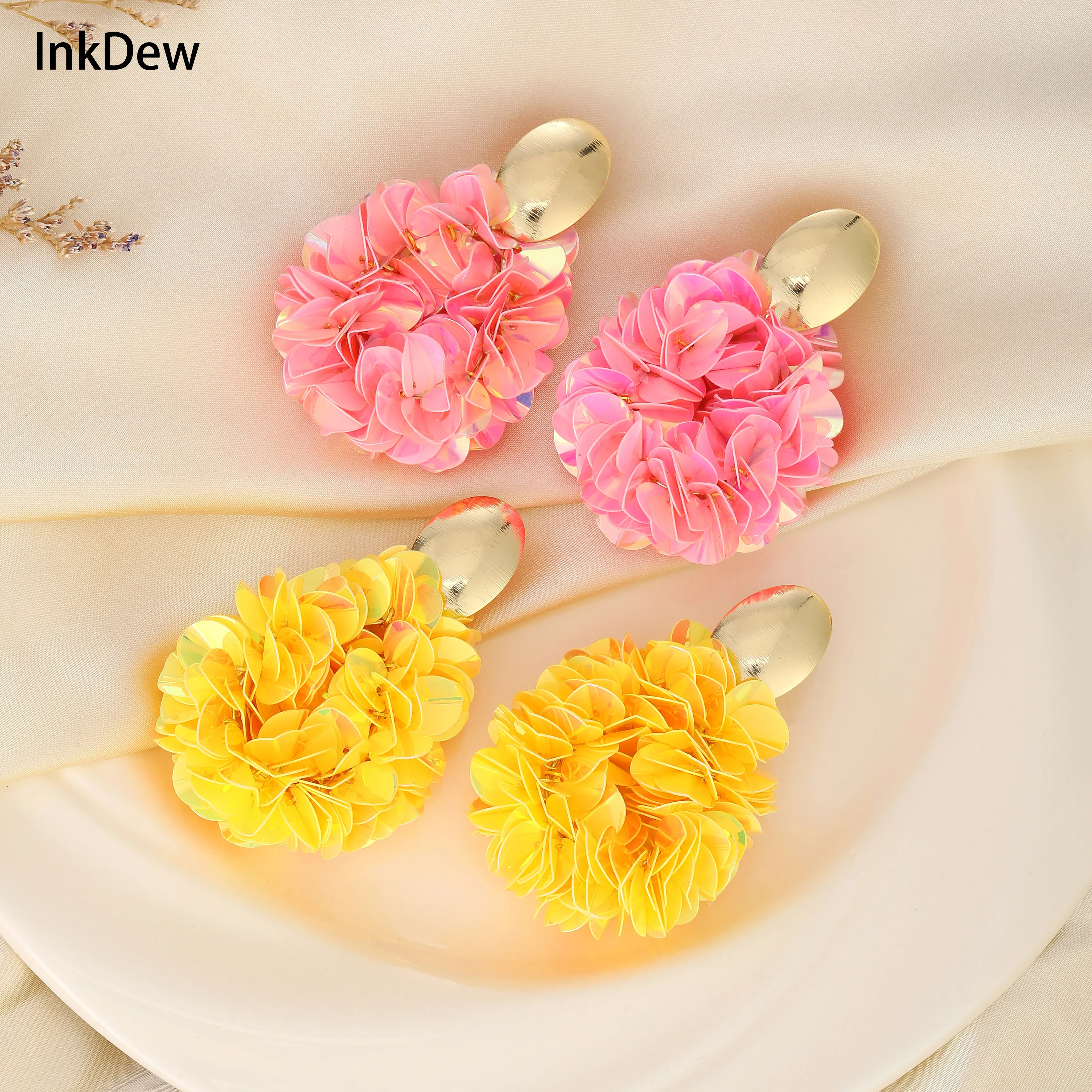 

INKDEW Fashion Jewelry Big Dangle Flower Petal Earrings for Women Handmade Beads Long Drop Earrings Gift boho EA171
