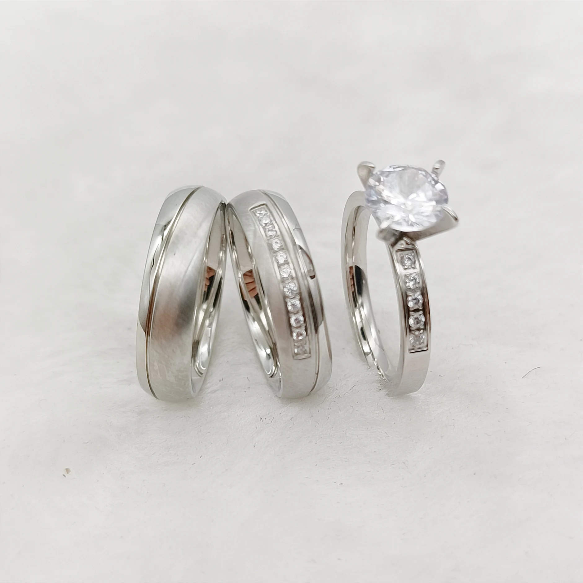 Cz Stone Bridal Sets 3pcs Wedding Engagement Rings For Men And Women Love Alliances Silver Color