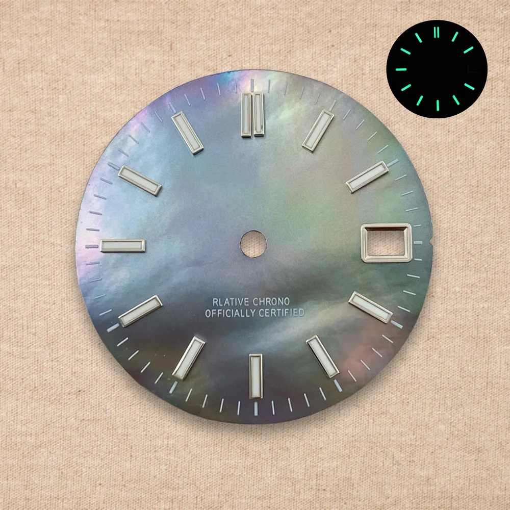 New 28.5mm S Logo NH35 Dial Logs Mother Pearl Dial Fit NH36 Movement Green Luminous Watch Modification Accessories Repair tools view 5