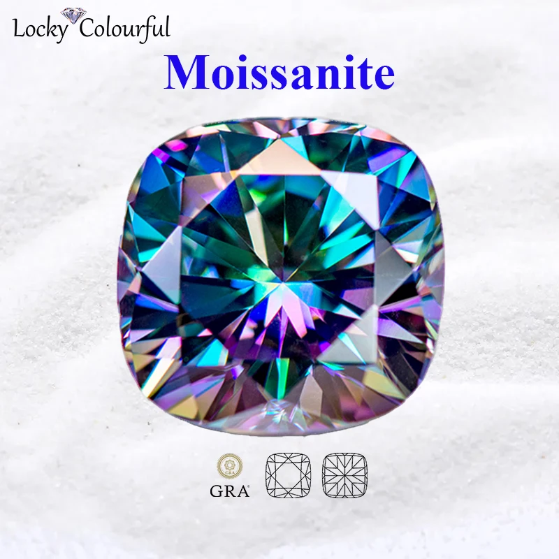 

Moissanite Square Cushion Cut Rainbow Green Color VVS1 for Beads Charms DIY Jewelry Making Pendant Material with GRA Certificate