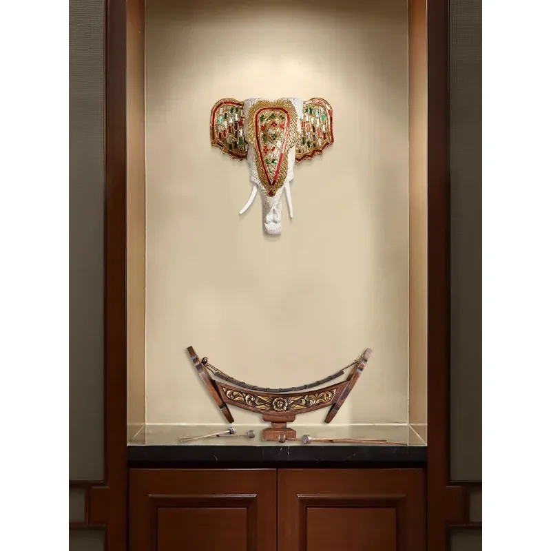 South East Asia style lucky wood carving decorative pendant, elephant head living room entrance aisle background wall wall wall