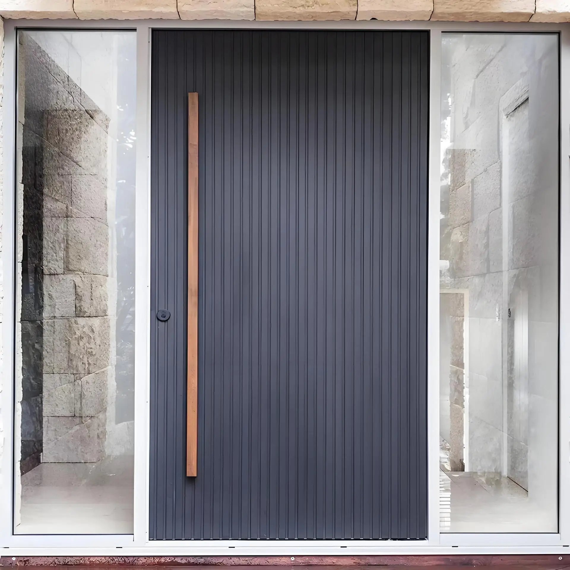 Outdoor Room Door Solid Wood Composite Single Open Off-axis Environmental Protection Grille Entry Door Self-built House Villa Do