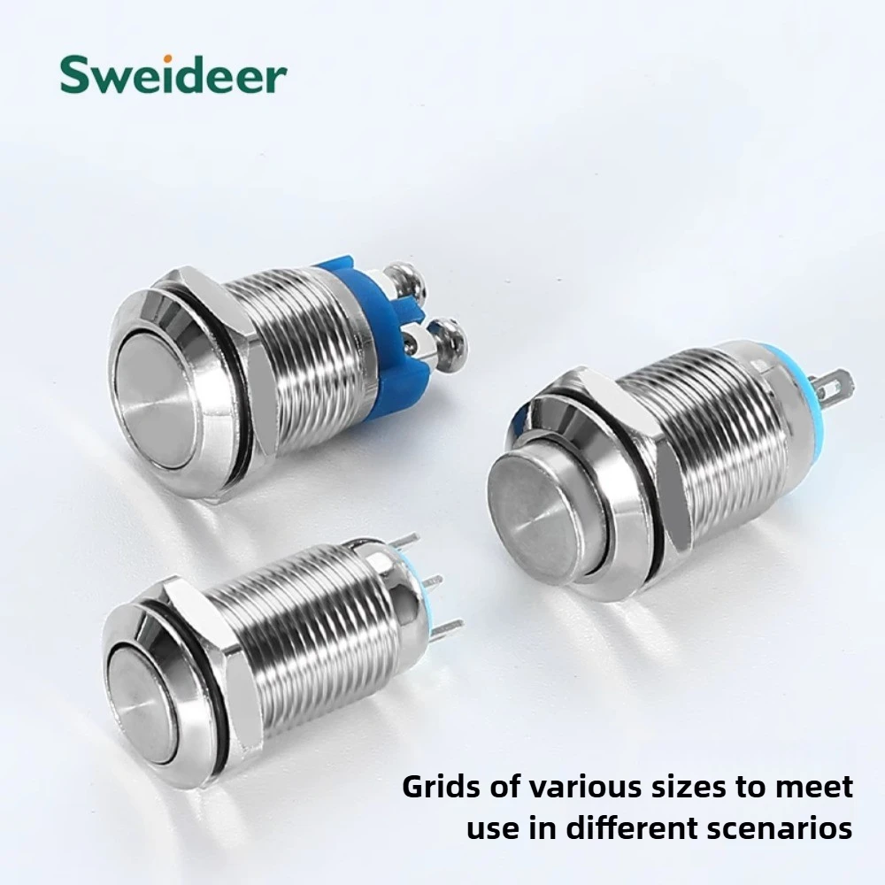 Metal button 10/12mm small waterproof silver dot three legged circular self resetting/self-locking one opening and one closing
