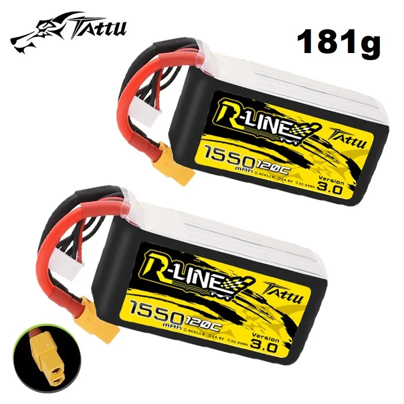 

HOT TATTU R-LINE 3.0 120C 1550mAh 14.8V Lipo Battery With XT60 For RC Helicopter Quadcopter FPV Racing Drone Parts 4S BATTERY