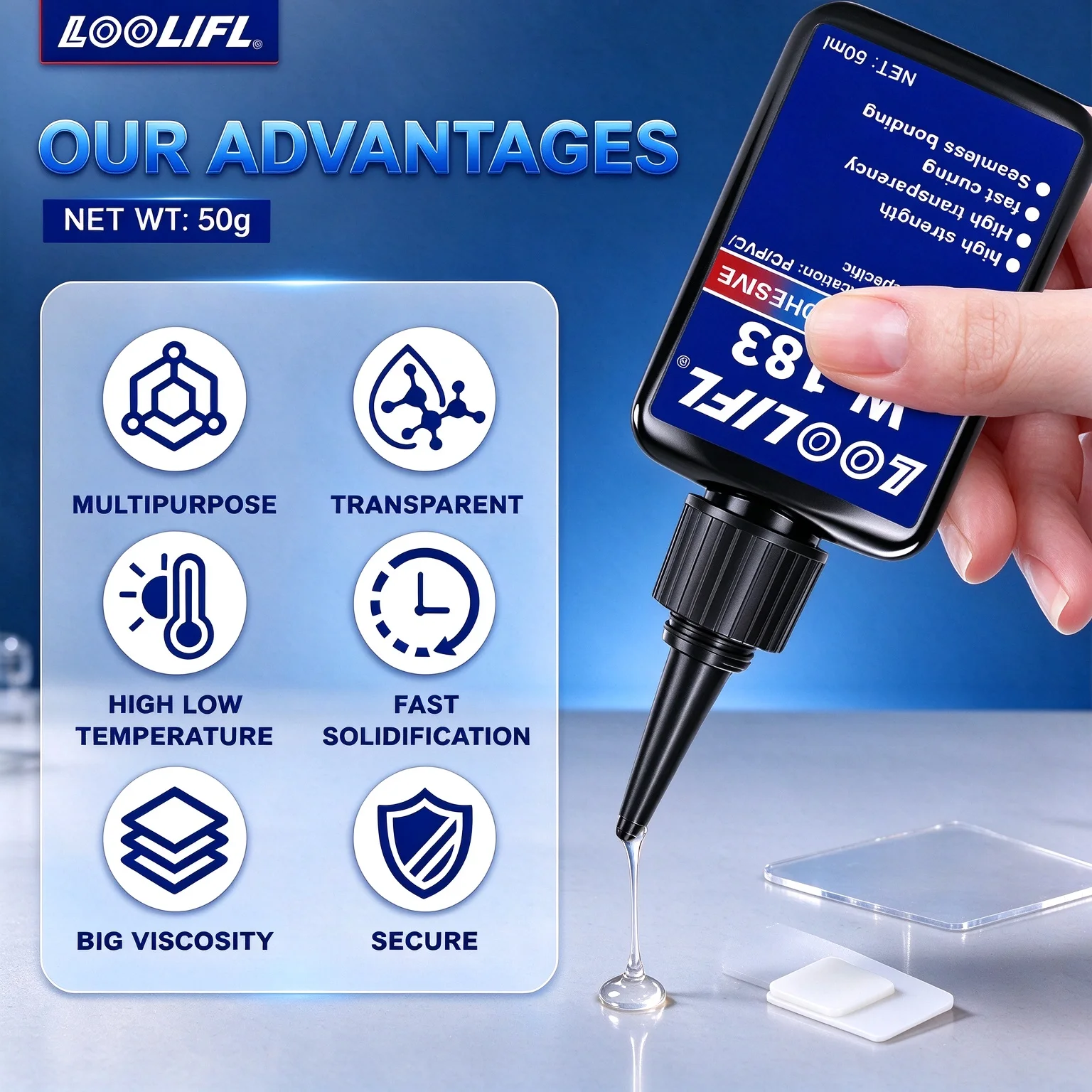 LOOLIFL 50ML New W183 Strong UV Glue Curing Adhesive UV Resin Clear For Crystal Glass Metal ABS Bonding Welding DIY Craft Repair