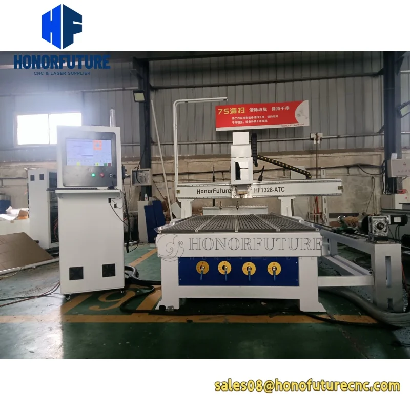 

Auto Tool Changer Cnc router 1328 4*8ft' with Side Rotary Servo Motor Application for Soft Metal Cabinets Solid Wood/Table 4Axis