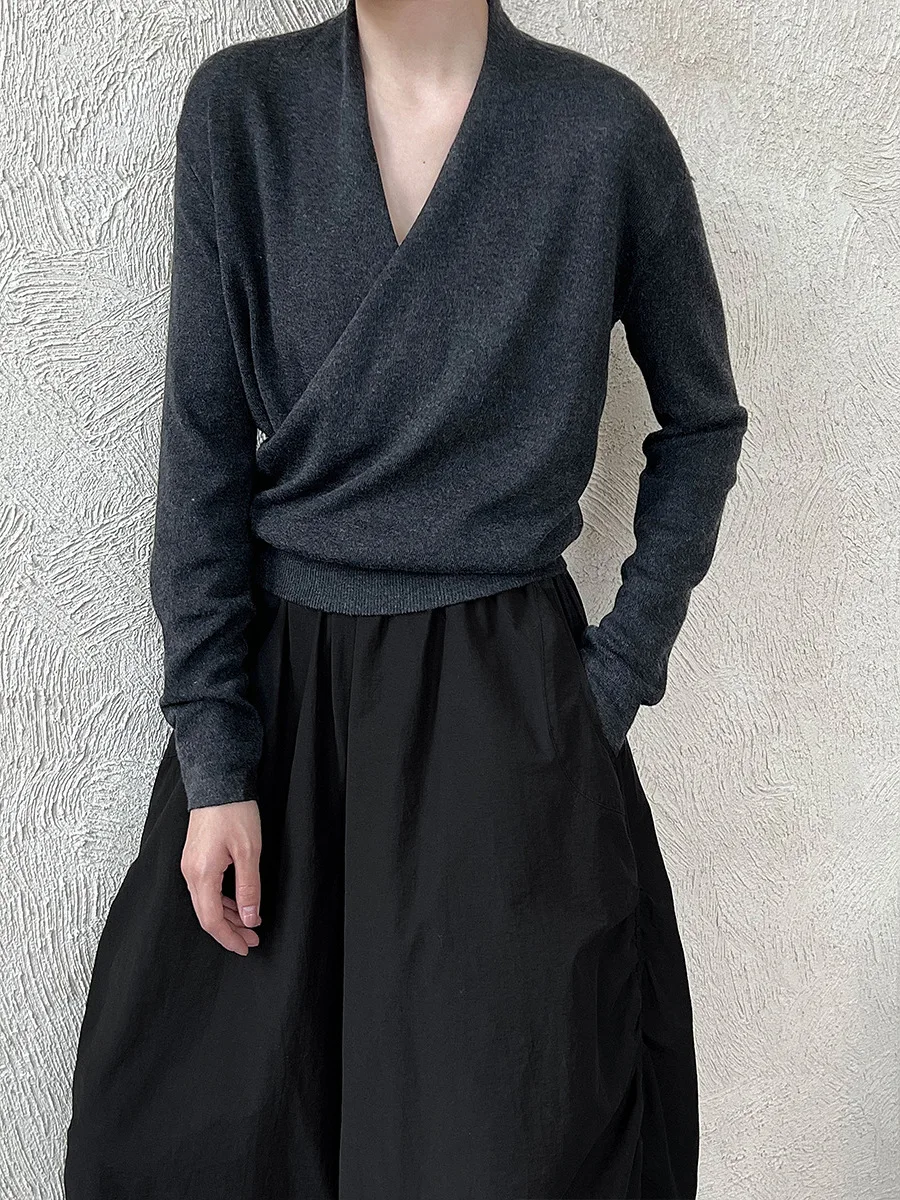 

Autumn Winter Korean Style Commute OL Simple Daily Cross Slant Door Knitwear Women Base Shirt Top Soft Polyester Blend