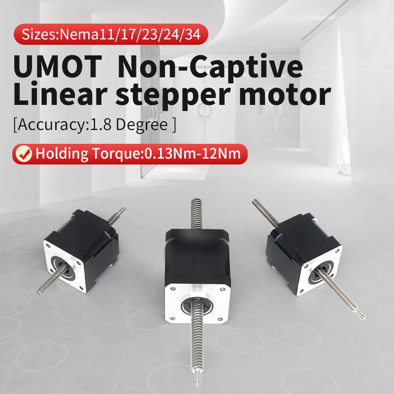 

UMOT DC Nema 8/11/14/17/23 Non-Captive Linear Stepper Motor Lead Screw Length 50-420mm Stepping Motor Lead 2-10mm Thrust 9-680N