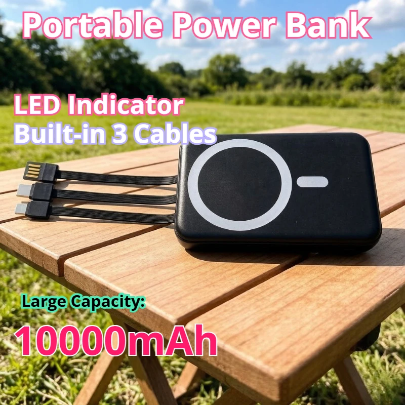 

Taepiaai Magnetic Power Bank With Built-in 3 Cables LED Digital Display Wireless Fast Charging for iPhone Android All-in-One