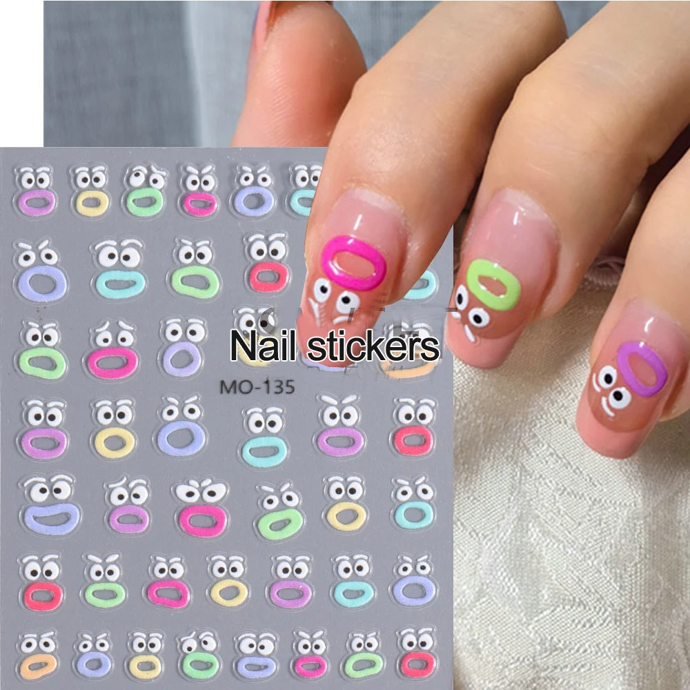 1pcs Big Mouthed Monster Nail Art Stickers Relief Smiley Face Nail Gel UV Stickers Cartoon Cute 3D DIY Nail Art Decoration