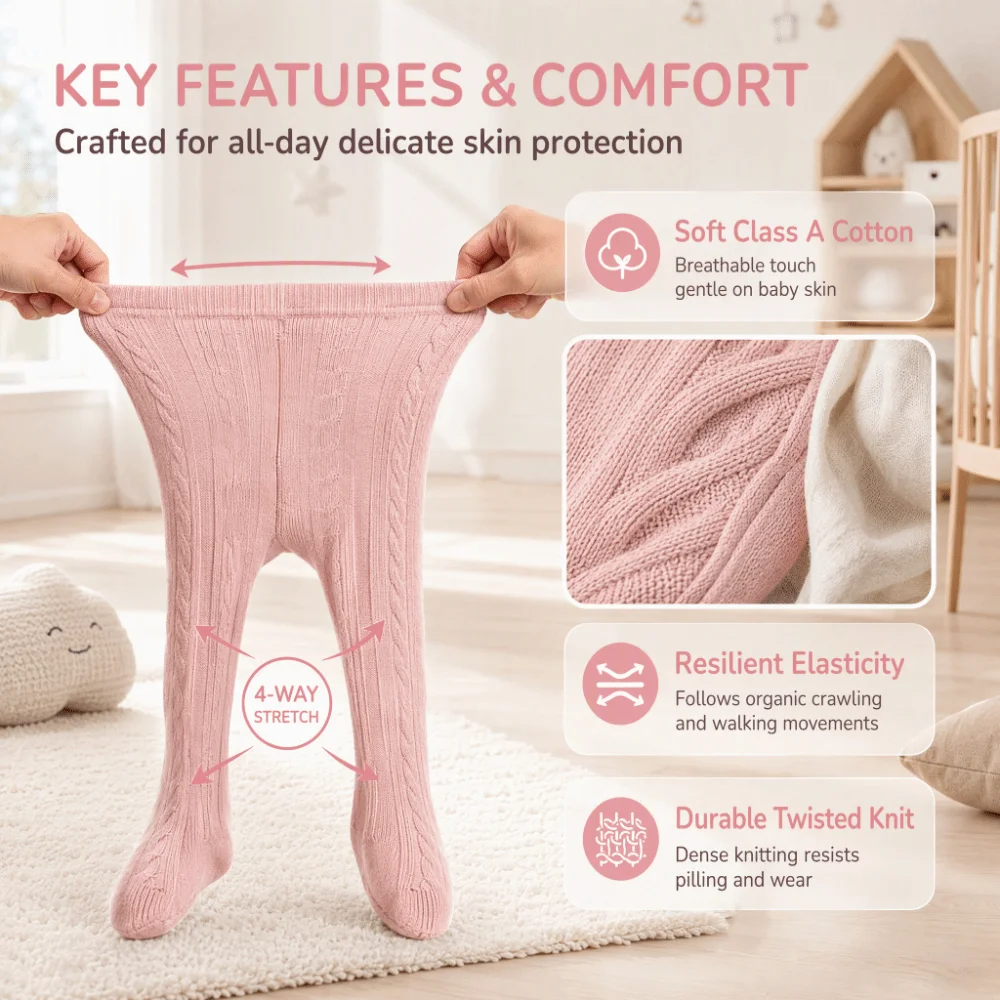 Class A Cotton Girls Knit Leggings Twisted Texture Solid Color Pantyhose Wear Resistant Four Way Stretch Children Tights Girl