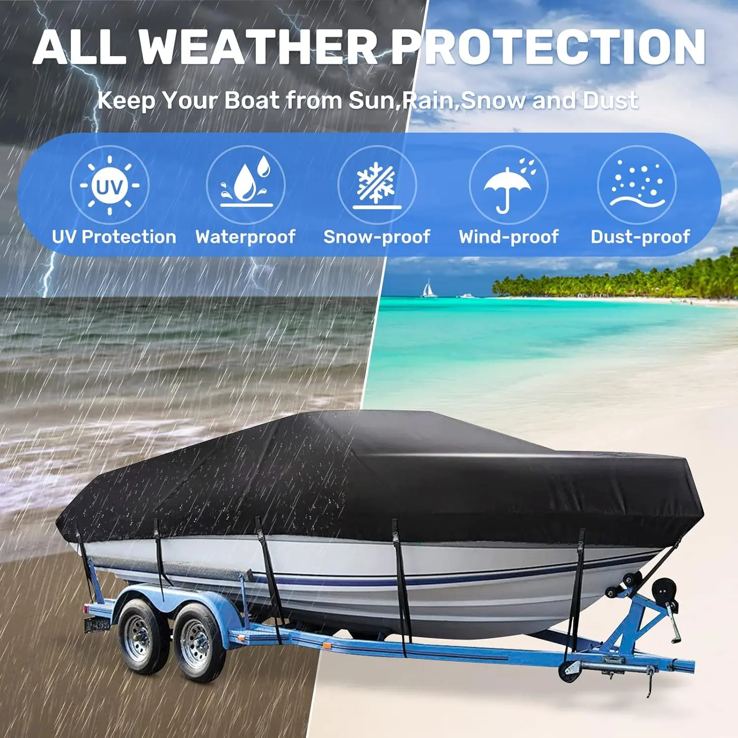 Trailerable Boat Cover 20-22ft Waterproof Heavy Duty Boat Cover, UV Resistant Marine Grade Canvas Outboard Cover Fits Bass Boat