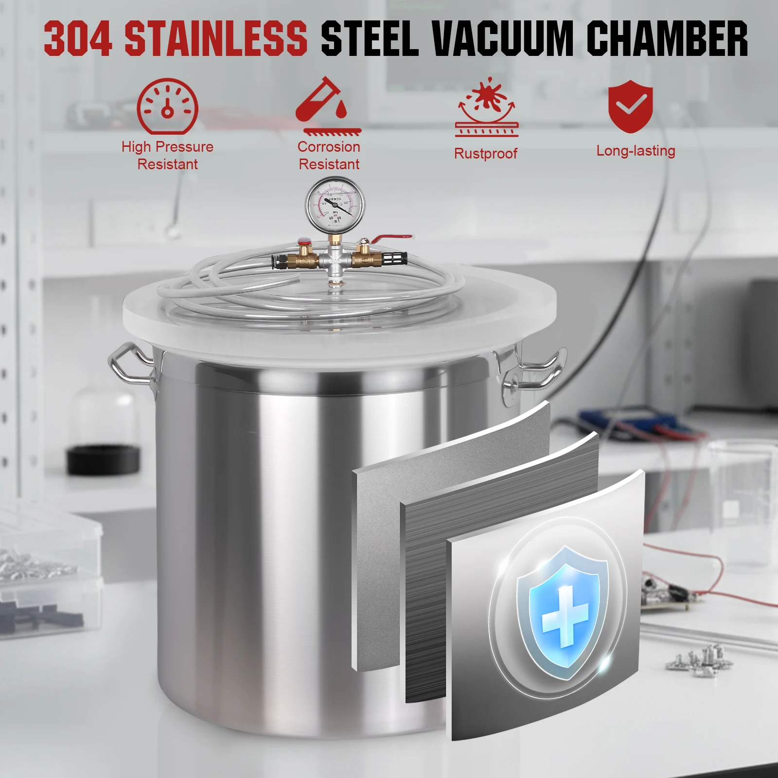 

304 Stainless Steel Vacuum Sealing Defoamer Without Pump Industrial Vacuum Degassing Barrel for Stabilizing Wood Epoxies Casting