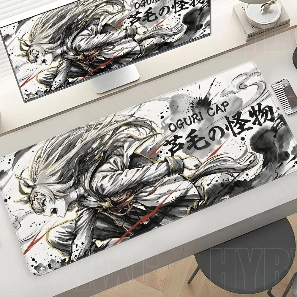 Anime Umamusume Oguri Cap Mauspad Schwarz Weiß Anime Computer Gamer Tischmatte Großes Tastatur-Mauspad Naturkautschuk-Teppich