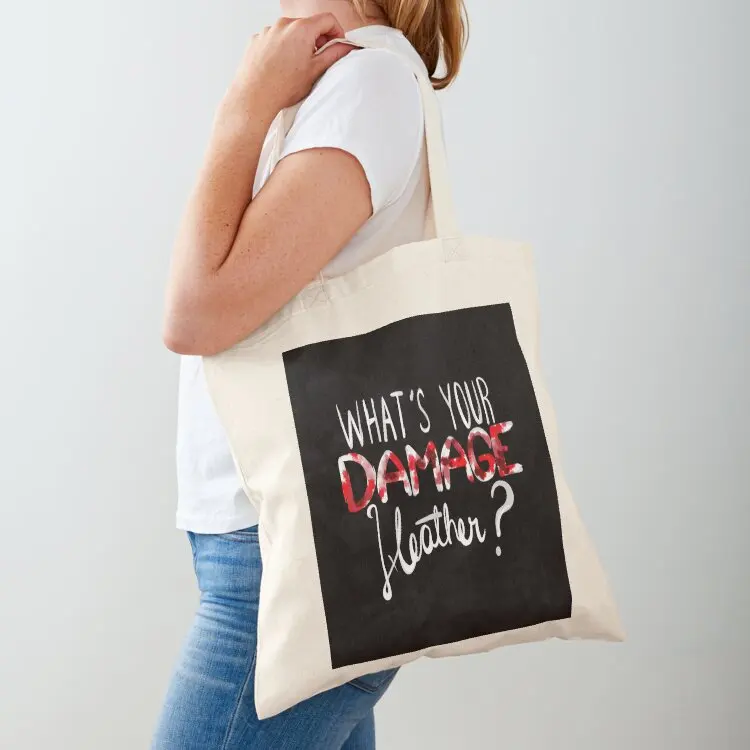 What's Your Damage? (White text) Tote Bag tote custom bags woman 2025 large cute
